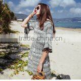 Summer Dress for Women New National Style Printing Dresses With Ropes Short Sleeve V-neck Elegant Beach Dresses thumbnail-4