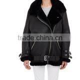 Draped-Collar Shearling Biker Jacket for Lady thumbnail-1