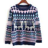 Womens Jacquard Design Fashionable Pullover Custom Christmas Sweater With Reindeer Pattern thumbnail-3