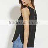 2016 High Quality Plain Dyed Cotton Fashionable Summer Sleeveless Smart Casual Blouse thumbnail-3