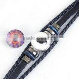 Real Leather Snap Button Bracelets Fit 18mm/20mm Snap Buttons Black Silver Tone Round thumbnail-2