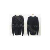Solid Black Mens Scoop Neck Sweaters Long Sleeve Wool Pullover for Autumn thumbnail-1