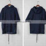 2017 Winter Women Loose Casual Drop Shoulder Indigo Blue Pullover Hoodie With Front Pocket thumbnail-1