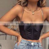 Women Sexy Clubwear Hollow Out Red Black White Metal Chain Adjustable Lace Up Sleeveless Crop Top Tank Tops Tees Camisole thumbnail-2