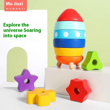 Wholesale Wooden Seven-Color Tower Rainbow Building Blocks Stacked Puzzle Toys for Children thumbnail-3