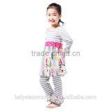 Cheap Baby Clothes Grey & White Striped Top and Ruffle Pants Outfit for Girls thumbnail-2