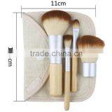 4pcs Cosmetic Bamboo Brush Set With Linen Bag thumbnail-4