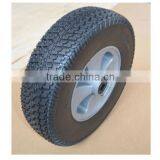 12x3.25 inch ROHS standard semi pneumatic rubber wheel with silver plastic rim for mowers or material handling equipment