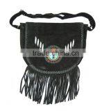 Black Western Style Real Suede Leather Beaded Ladies Shoulder Hand Made thumbnail-1