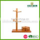Classical Bamboo Wood Mug Tree With Coaster Set thumbnail-3