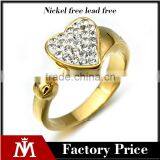 Wholesale Women Wedding Finger Ring Jewelry Latest Stainless Steel Crystal Gold Heart Ring thumbnail-1