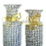 Hot Selling Silver Crystal Beads Bottle Shaped Decorative Flower Vases With Silk Ribbon thumbnail-1
