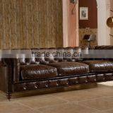 Classical Vintage Leather Chesterfield Sofa With Tufting Armrest thumbnail-4