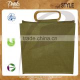 World approved eco-friendly jute bag with wooden oval shape handle