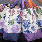 Flora Print Jute Shopping Bag With Bottom One Color Fabric Jute thumbnail-6