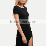 Rayon Black Short Sleeve Split Side Sheath Dress Polyester Spandex Plain Casual Short Dress thumbnail-5
