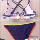 Sexy Popular Stripe Print Bandeau Top and Color Block Bottom Swimsuits. thumbnail-3