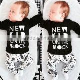Wholesale Newborn Baby Boy Black Letter Clothes Set 2 pcs Photo