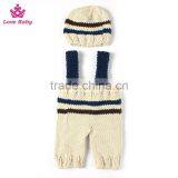 2pcs Set Baby Photography Prop Crochet Knit Boy Stripe Hat Pants Overalls thumbnail-2