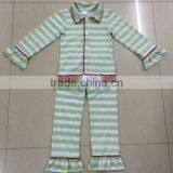 2016 High Quqlity Green and White Stripe Kids 100% Cotton Pajamas Children's Sleepwear Clothing Set Wholesale thumbnail-3