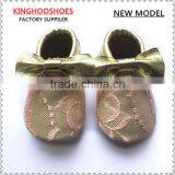 Lace Gold Bow Moccasins Soft Sole Moccasins Baby Girl Shoes thumbnail-1