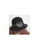 Black Ladies Small Floppy Wool Felt Hats With Braided Band and Fur Trimming for Church thumbnail-1