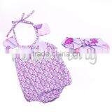 Wholesale Floral Print Romper Hot Selling Costumes Baby Romper 100% Cotton Summer Jumpsuit With Headband thumbnail-6