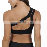 Custom Sexy Fitness Polyester Spandex one shoulder black ladies sports bra