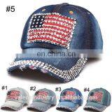 Jean Snapback Hat Cap Baseball Hat Cap Women Bling Hats Retro Distressed Crystal Blue Denim Men Hat Cap thumbnail-1