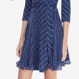 Elegant Blue Dotted V-neck Short Dress thumbnail-4