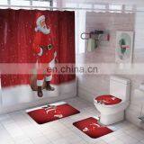 Xmas Bathroom set Snowman Father Elk Pattern Waterproof Shower Curtain Cover Mat Non Slip