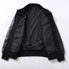 HOT SALE 2021 NEW FASHION MEN'S WOOL/POLYESTER MELTON BASEBALL GENUINE LEATHER JACKET thumbnail-3