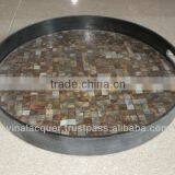 Lacquer Tray, Mother of Pearl Tray, Round Tray, Fruit Tray