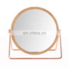 New Design Household Double Sided Bamboo Makeup Mirror Electroplating Frame Table Round Vanity Mirror