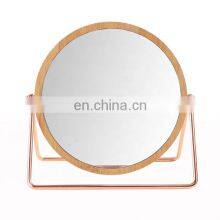 Bamboo Framed Make up Mirror Home Decorative Gold Color Mirror Desktop Round Vanity Mirror