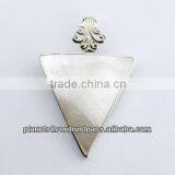 Elegant Triangular Lustrous Shell Pendant Ornate Silver Bail thumbnail-1
