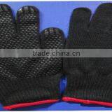 Cotton/Polyester knitted gloves with PVC dots on one side,Black color,10gauge