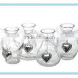 2016 Home decor small clear glass vase with ribbons and metal heart