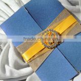 elegant debut rhinestone buckles invitations with golden ribbon