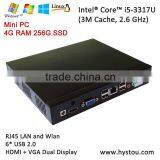 3D Game Server ITX i5 Mini Intel PC HTPC 3317u With 4G RAM 256G SSD HDMI+VGA 6*USB Dual HD WiFi Windows8/XP Pro Remote Air Mouse