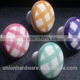 Porcelain Glaze Plaid Pattern Round Ceramic Furniture Knob