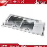 sus304 double sink with drainer board italian kitchen sink 114mm drainer hole