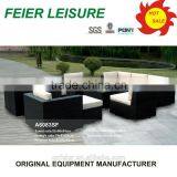 Modern Black Outdoor Rattan Sofa With Orange Cushions thumbnail-2