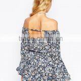 2015 Fashionable Hot Sale OEM Customized Off Shoulder Romper With Flutter Sleeves in Pretty Floral Print thumbnail-3