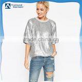 Fashionable Long Sleeve O-neck Ladies Sequins Sparkling T-shirt Design thumbnail-1