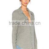 New Style Autumn Women Army Olive Grey Twill Shirt Factory Price thumbnail-2