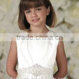 New High Quality Round Neck off Shoulder Satin Long Children's Dress thumbnail-2