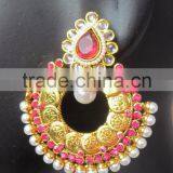 Pinl Dangler Gold Tone Coin Dangler POLKI EARRINGS thumbnail-3