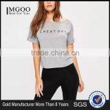 100% Cotton Pyjamas Set Grey Tee With Leggings Boat Neck Print Custom Logo Nightwear T Shirt With Roll Cuffed Sleeve thumbnail-1