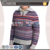New Wool Polo Neck Long Sleeve Colorful Jacquard Mens Sweater 1/4 Zip Pullover thumbnail-4